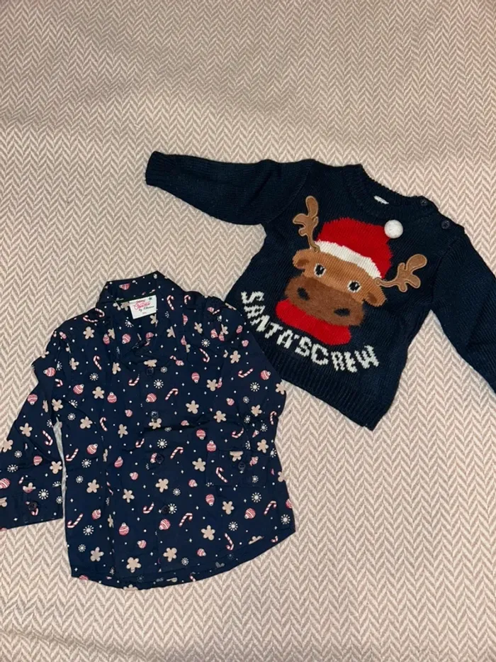Lot vêtement chemise pull Noël bébé 9 mois