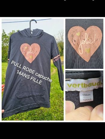 Swzat à capuche long / robe pull  fille14 ans