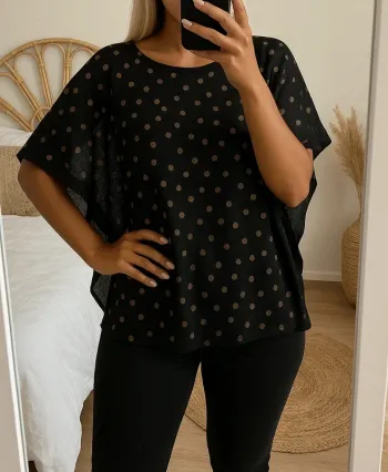 🩷 Blouse noire à pois dorés taille 2.