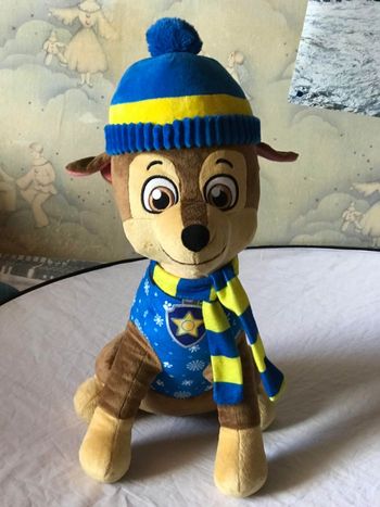 Grand Chien Brun Pat Patrouille Bonnet Veste Echarpe Bleues Animal Peluche Petits Enfants Bébés