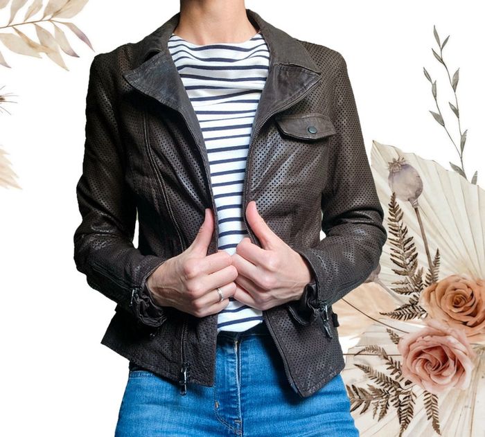 Veste perfecto en cuir véritable marron