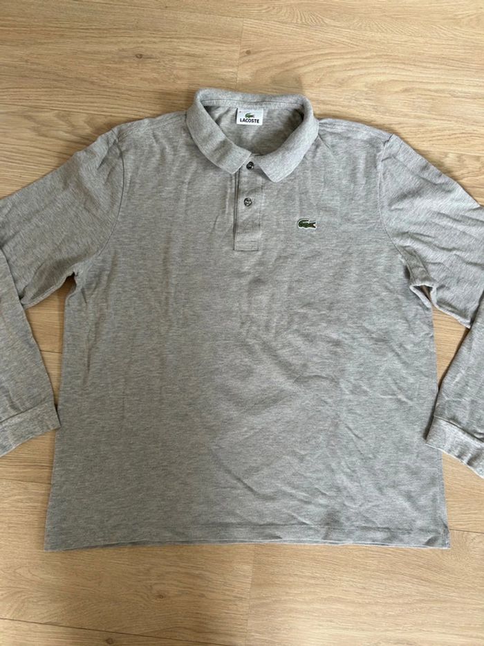 Pull/polo Lacoste manches longues gris clair – taille 6 – parfait état - photo numéro 5
