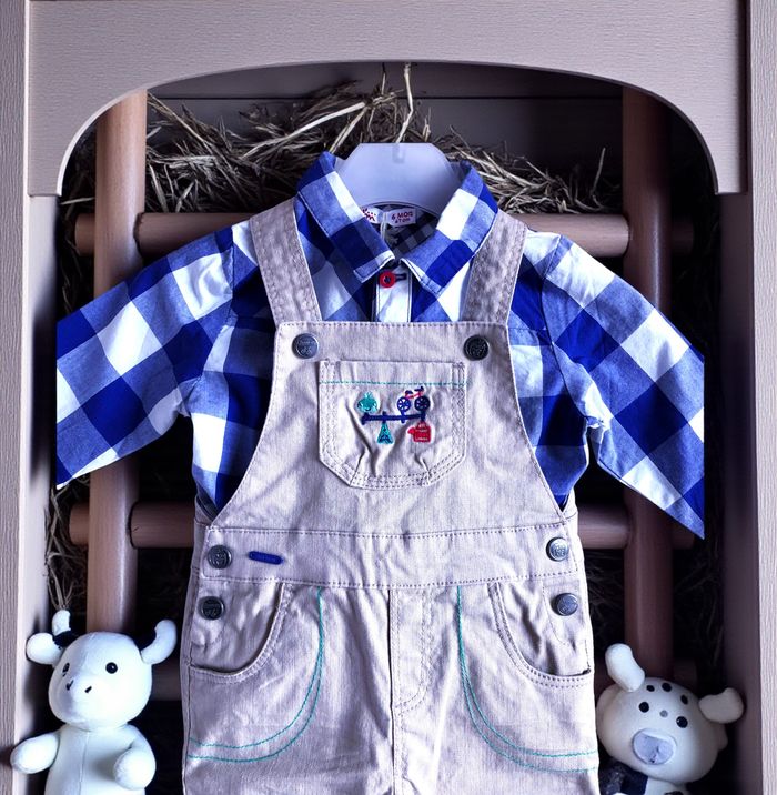 DPAM - NEW - ENSEMBLE 2P BÉBÉ GARÇON IMPRIMÉ VICHY & BRODERIES FANTAISIES 6M - photo numéro 4