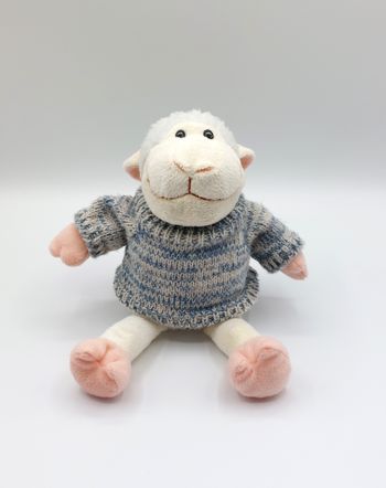Peluche doudou mouton blanc avec pull PLAY BY PLAYTOYS 2010 pattes rose 26 cm