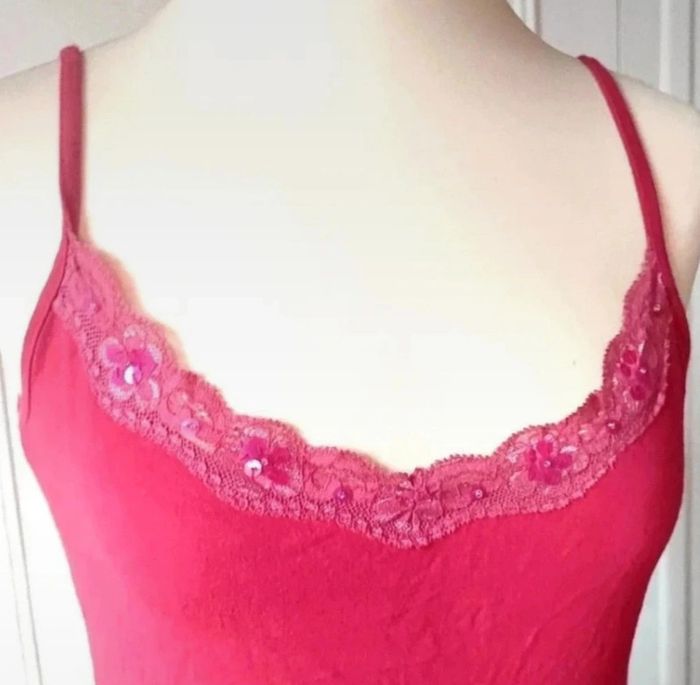 💎top débardeur à bretelles sequin et dentelle femme t M 38 rose fushia in extenso - photo numéro 3