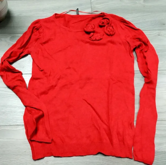Pull blouse manches longues rouge laine nœuds M 38 Naf Naf