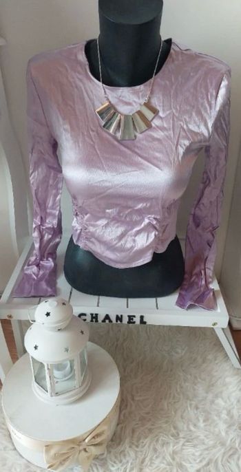 Haut court manches longues satiné Lila Zara T.M neuf 💜