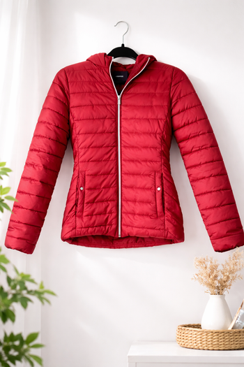 Doudoune rouge Kiabi XS – Très bon état – Légère, chaude, avec capuche