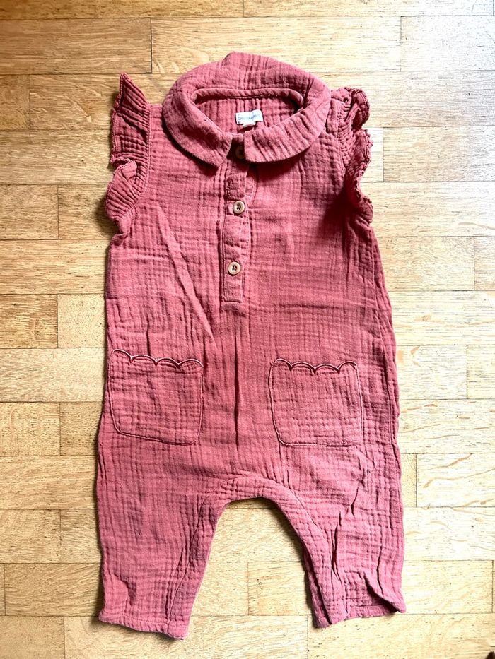 💖 Craquante Combinaison  Bébé Verbaudet - 9 Mois - Gaze de Coton Corail 💖 - photo numéro 2