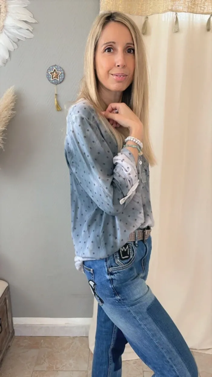 Superbe chemise fluide grise et sequins avec étoiles taille 38 - photo numéro 6