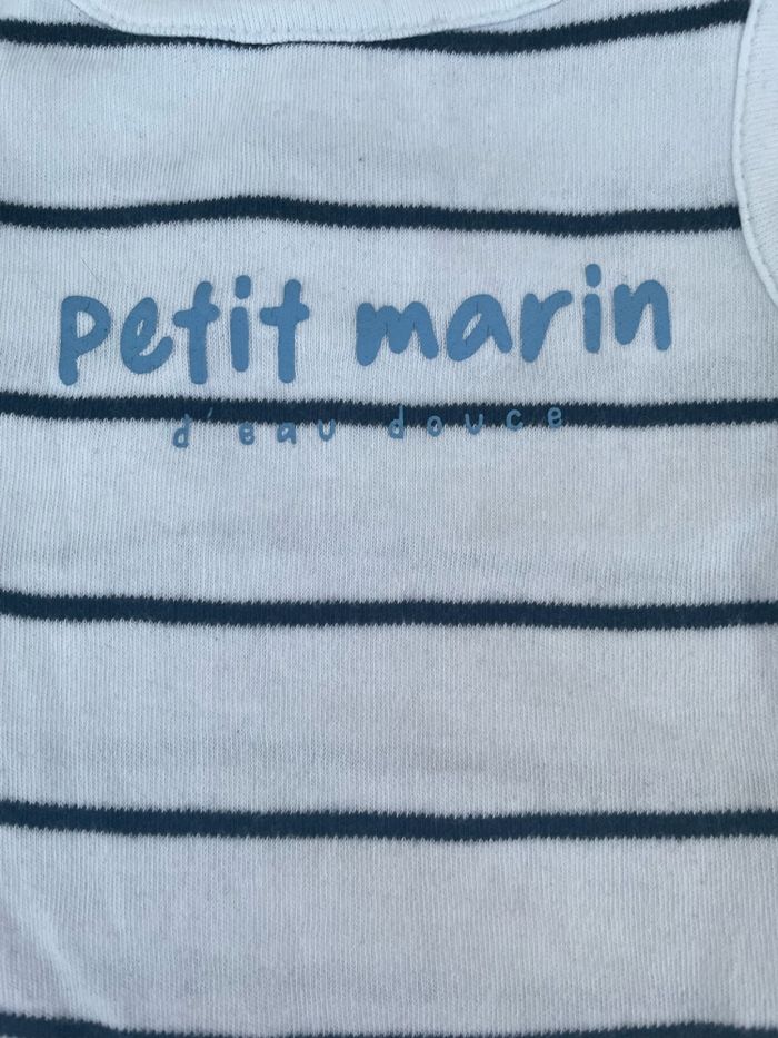 Lot 3 bodies bébé sans manches – bleu, blanc & motifs marins – 12 mois - photo numéro 4