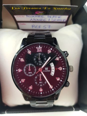 Montre Acier Noir Argenté Diamant Zirconiums Homme