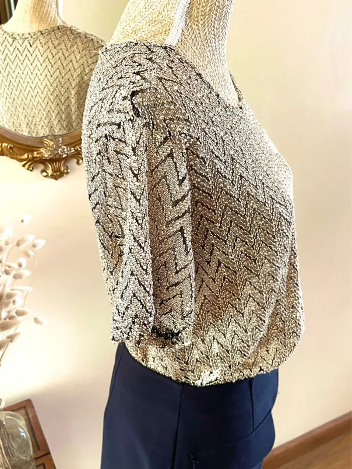 Sublime Top à Manches Courtes - Maille Effet Chevron Vintage - photo numéro 14