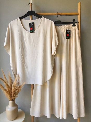 Ensemble Fluide pantalon + tee-shirt beige taille unique 36 au 44