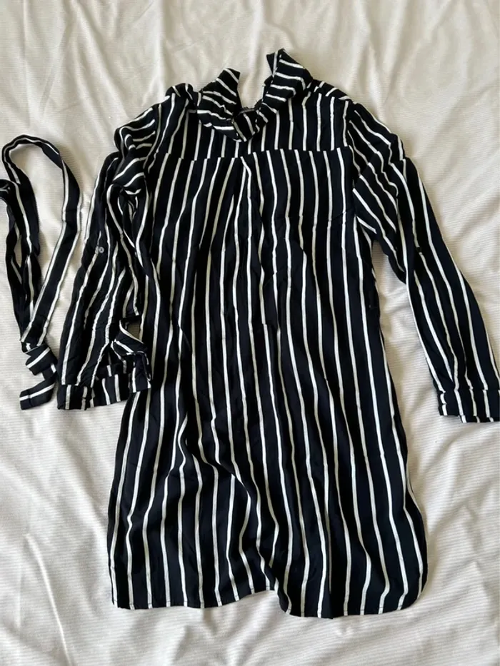 Robe-chemise rayée noir et blanc Jennyfer - Taille XL - photo numéro 2