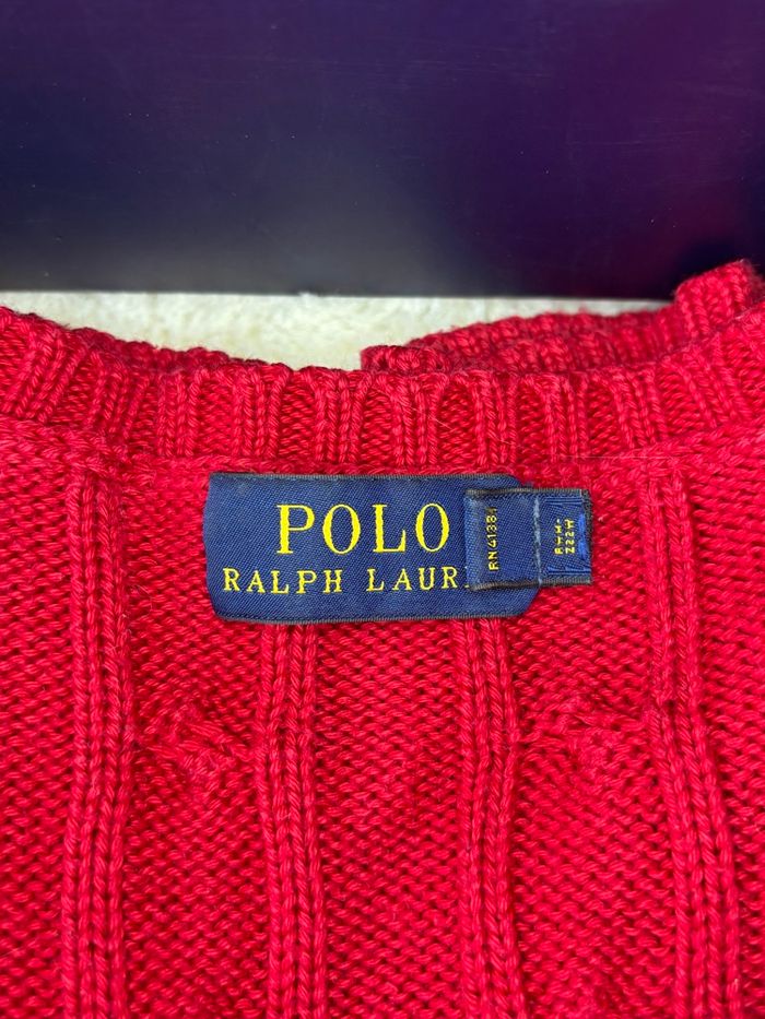 ❤️ Superbe Pull Torsade Neuf Ralph Lauren Rouge Logo Bleu Marine - Taille M/38 - photo numéro 8