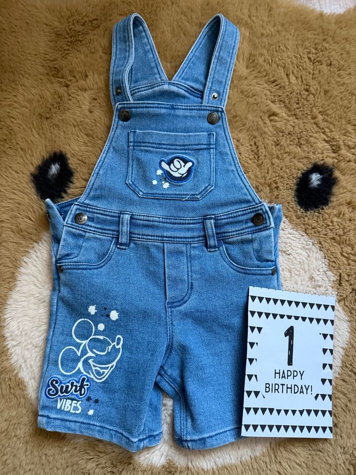 Salopette short en jean Mickey Disney t.12m