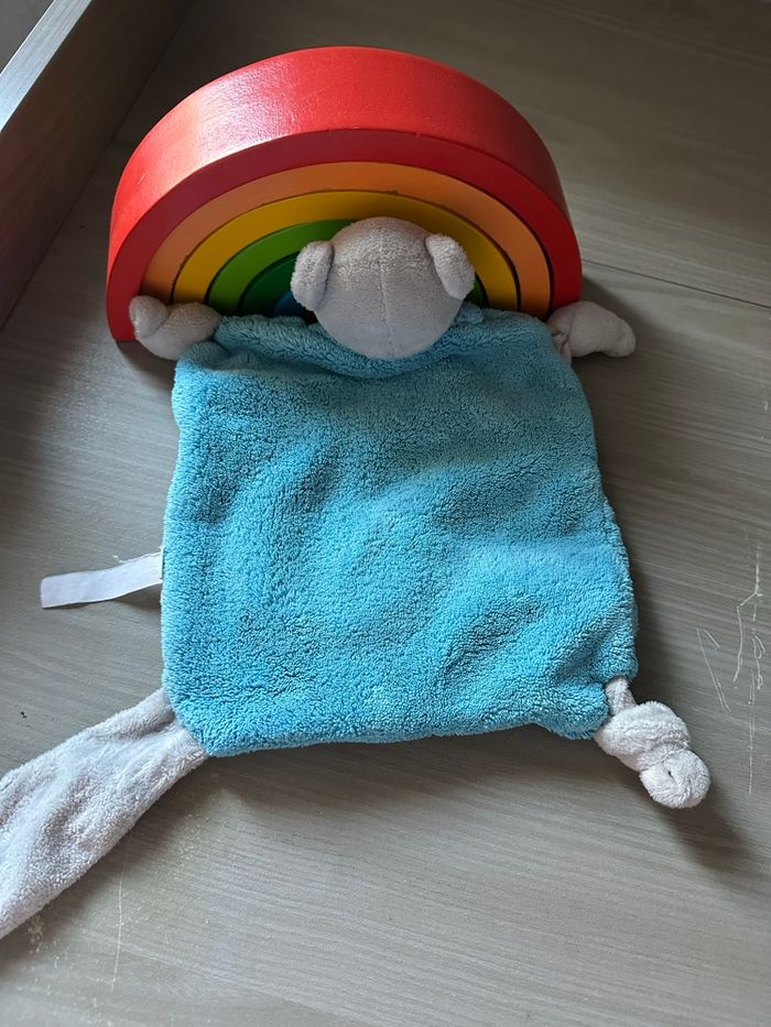 Doudou plat ours plume bleu Indigo Kaloo - photo numéro 4