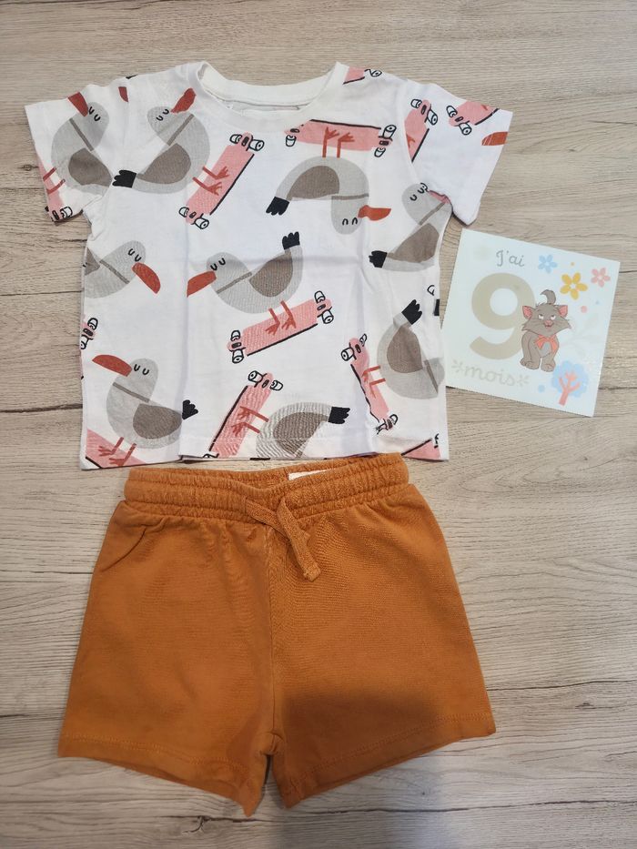 Ensemble short et tee-shirt blanc et orange, Lefties, 9-12 mois 80cm