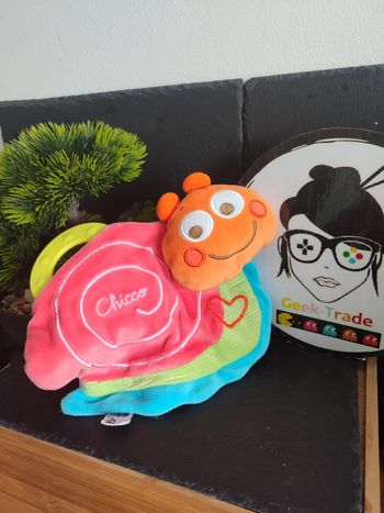 doudou escargot Chicco rose orange bleu vert coeur anneau dentition ancien 3389
