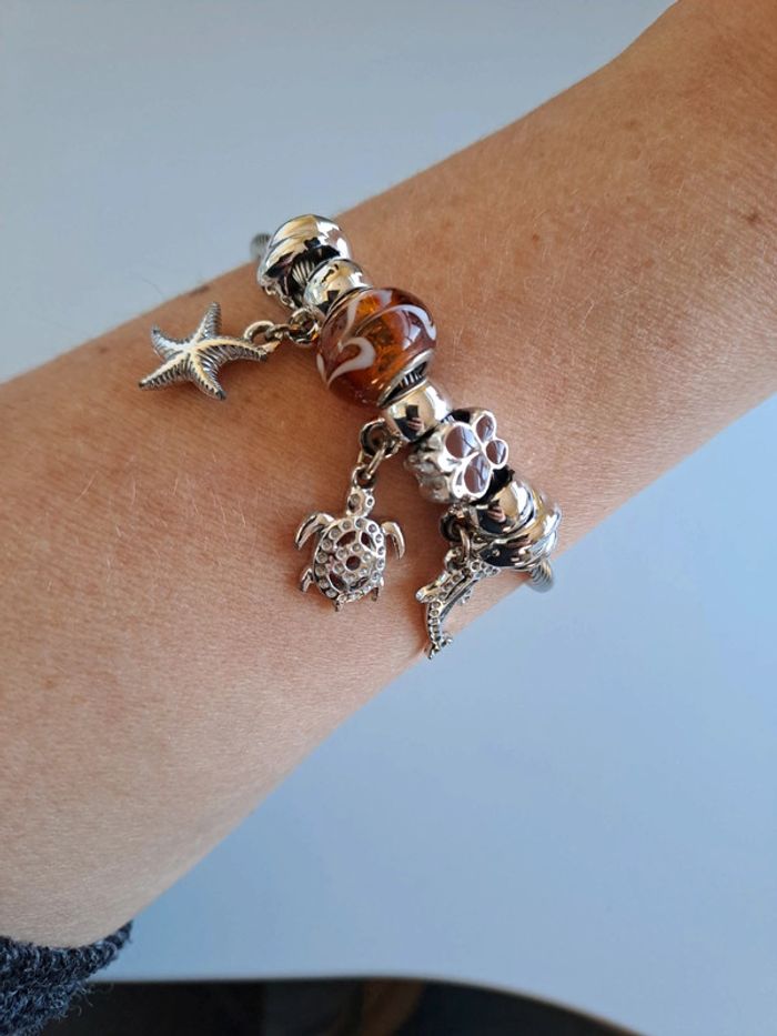 Bracelet acier réglable perles dauphin tortue étoile mer - photo numéro 3