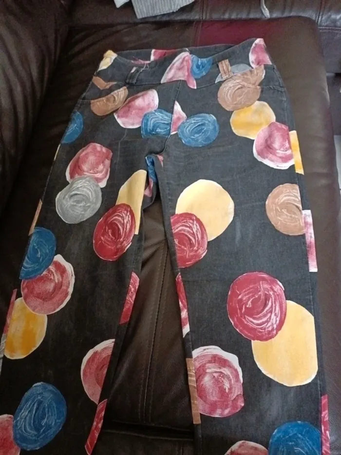 Pantalon jegging taille 38 boules rouge jaune bleu - photo numéro 2
