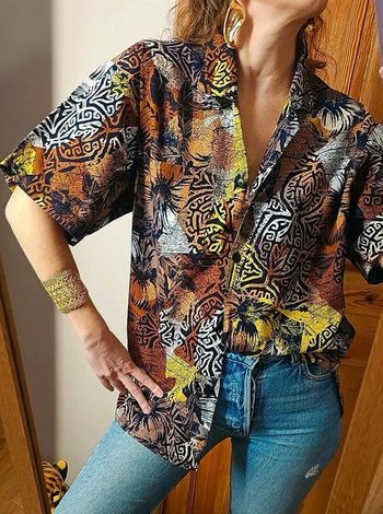 Chemise motifs vintage fendue côtés