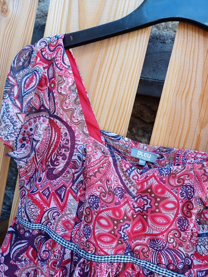 Jolie tunique à manches courtes rouge imprimée Bleu Bonheur taille 42 - photo numéro 6