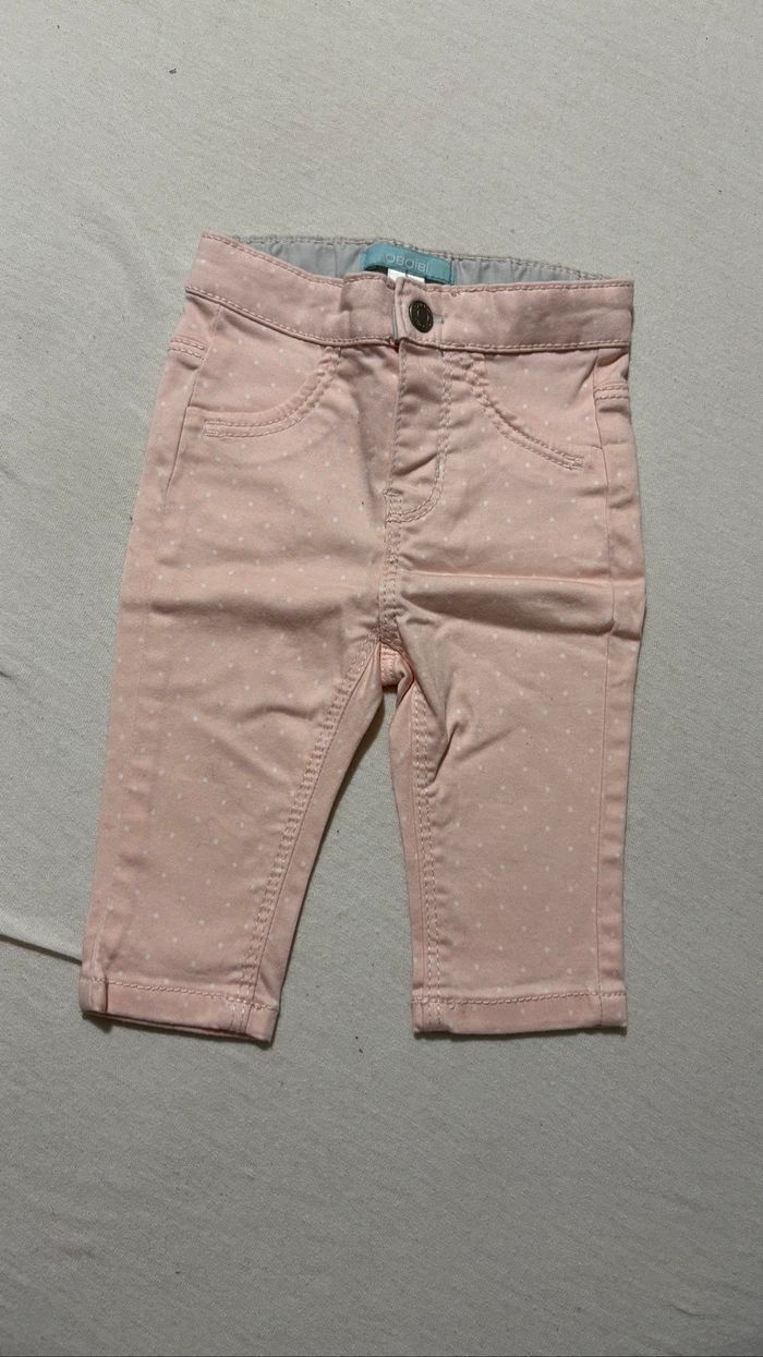 🌸 Pantalon rose à pois blancs – Obaïbi – 3 mois