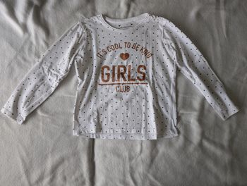 Tshirt ML blanc à pois noirs - 4/5A - Primark