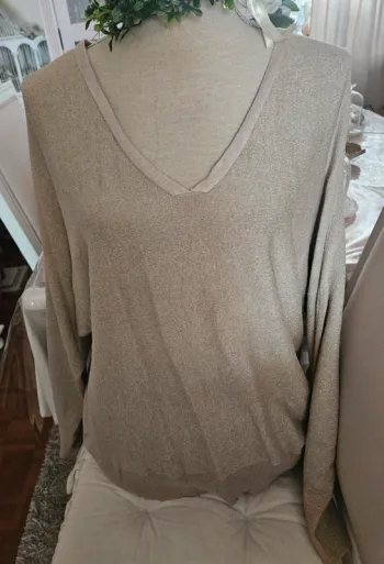 Pull fin beige marron clair pailleté BRÉAL Taille L /XL