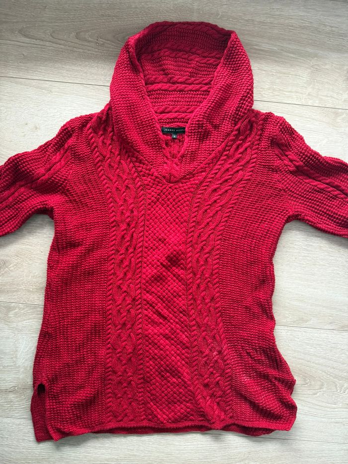 Pull Rouge Torsadé 100% Coton à Col Châle - Jeanne Pierre - Taille S - photo numéro 2