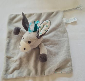 Doudou carré plat âne/cheval gris et pois vert - Obaibi
