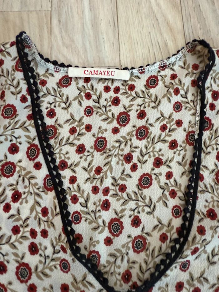 Robe bohème Camaïeu T36 – fleurie, ethnique, fluide, manches 3/4, mi-longu - photo numéro 3