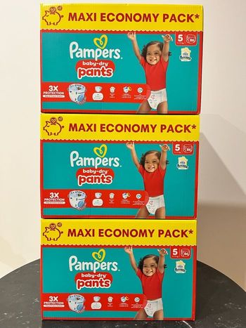 🔹 3 Packs Pampers Baby-Dry Pants Taille 5 Maxi Economy – 258 couches – Neufs scellés