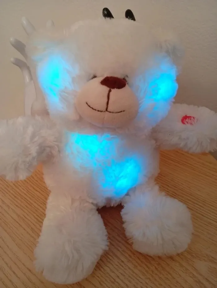 Veilleuse Peluche ours blanc teddy lumineux - photo numéro 4