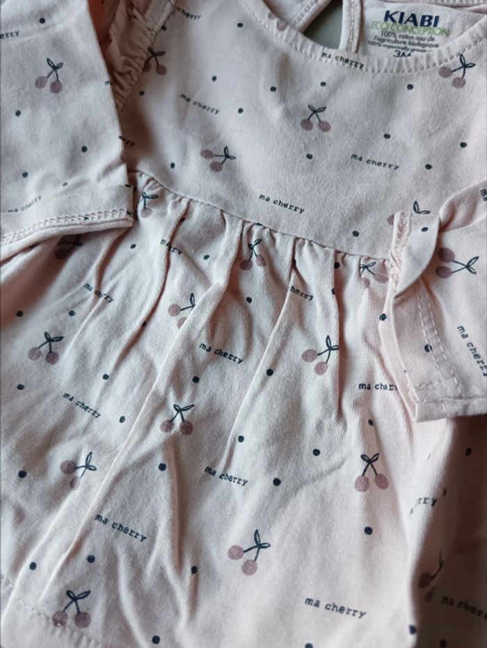 Ensemble printemps été bébé fille 3 mois kiabi legging rose tee shirt manches longues cerises - photo numéro 3