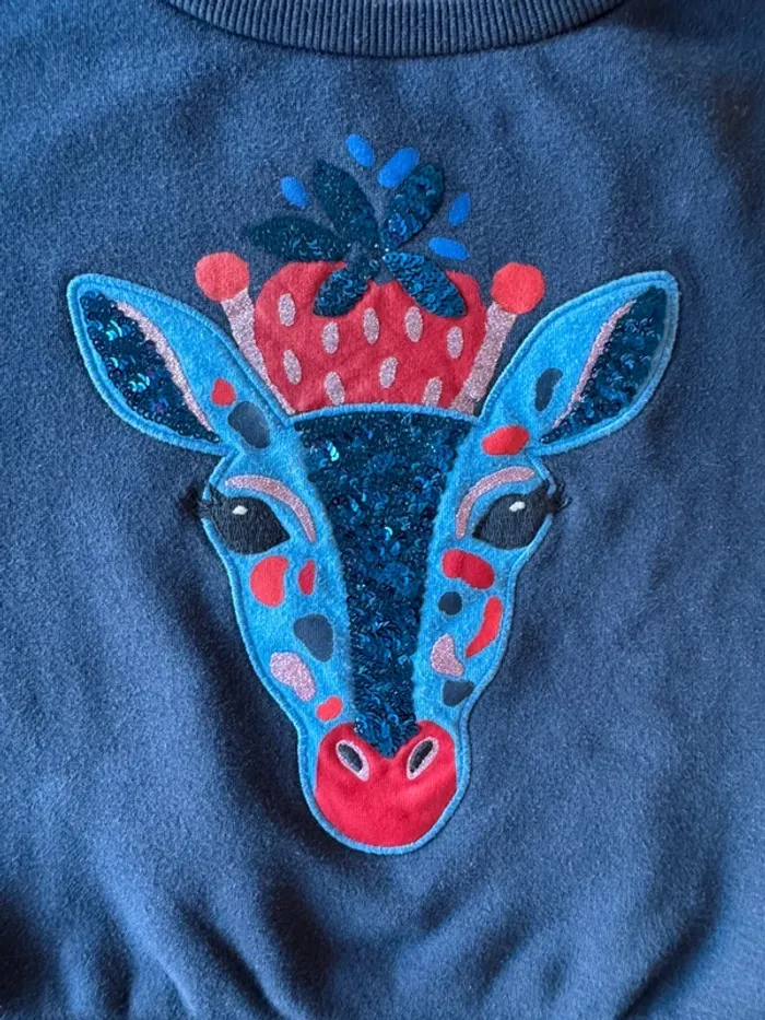 Sweat ML bleu marine avec girafe et sequins - Taille 4 Ans - photo numéro 4