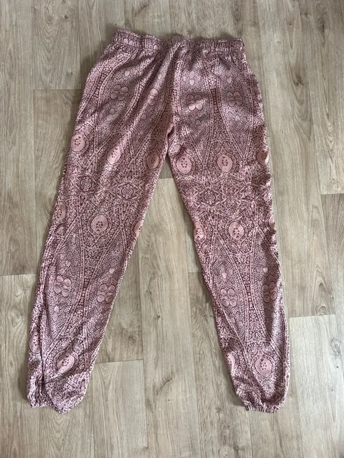 Etam ensemble pantalon + kimono /peignoir satin rose - photo numéro 3