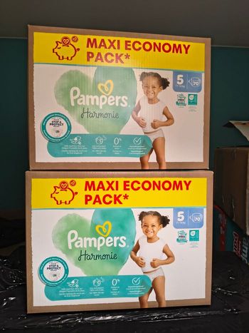140 couches Pampers Harmonie taille 5 (2 cartons de 70 couches) 🌿