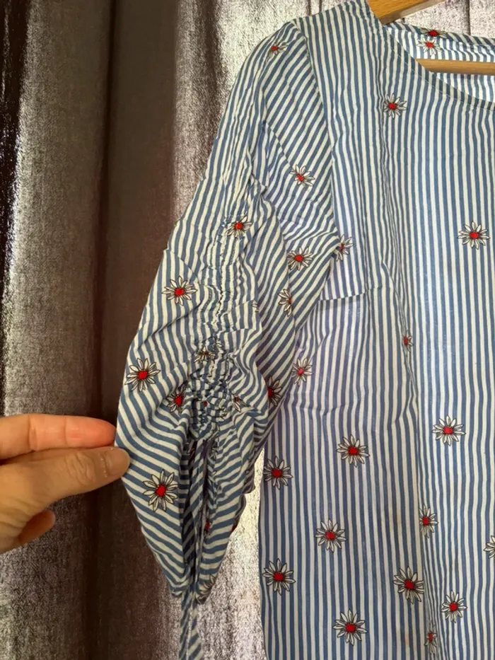 Top manches 3/4 à rayures avec fleurs - photo numéro 4