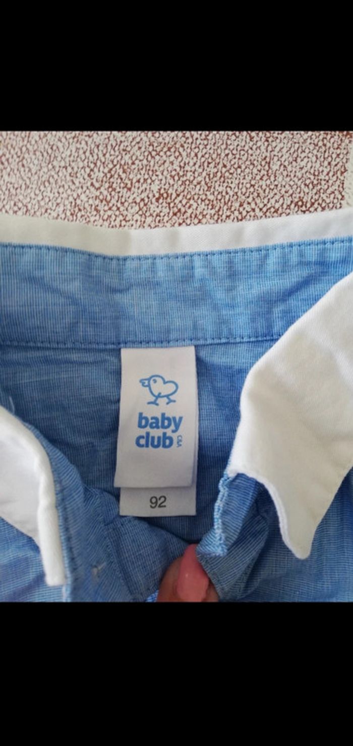 Chemise 92 cm bleue manches longues avec col blanc et noeud papillon gris C&A - photo numéro 2