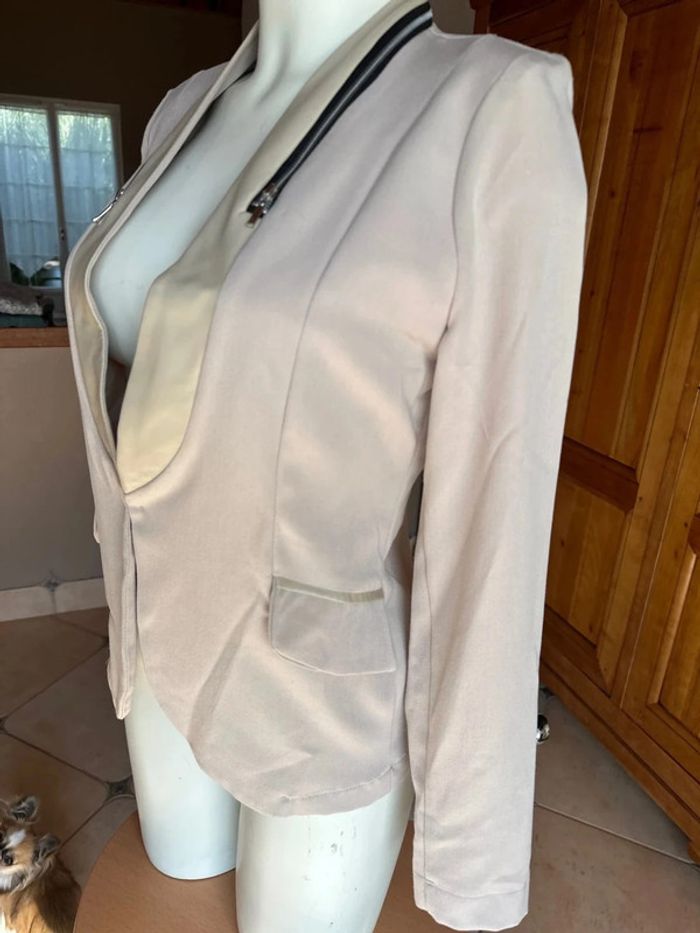Veste blazer beige zip bi matière 38 femme charming girl - photo numéro 6