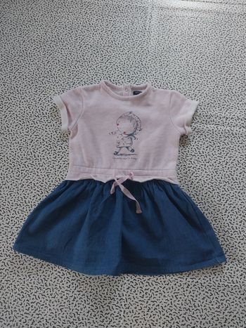 Robe bébé KIABI 18 mois – haut molleton rose & jupe jean