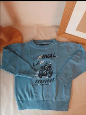 Pull col rond bleu In Extenso garçon 3 ans