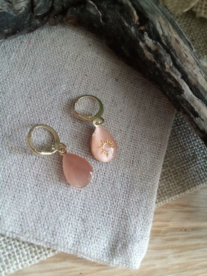 Boucles d'oreilles bohèmes pierres oeil de chat naturelles - photo numéro 3