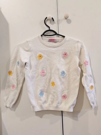 Pull blanc fleurs brodées fille Peacolate Taille 7 ans – Doux & tendance 🌸🤍