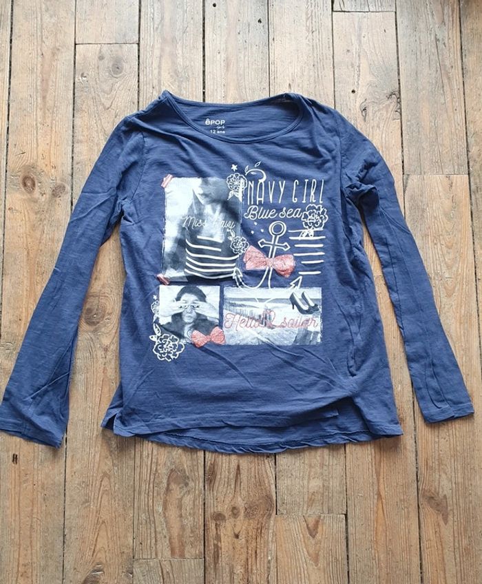 T-shirt manches longues bleu marine navy girl, êpop girls 12 ans