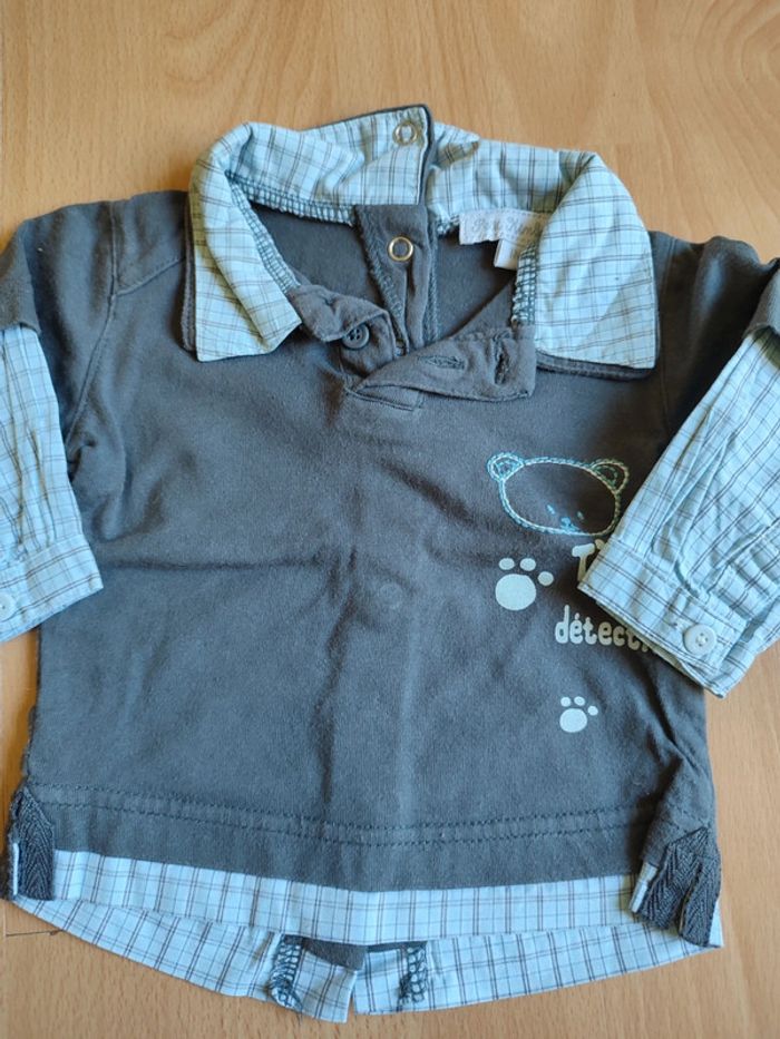 Lot salopette + polo + pantalon assortis Petit Kimbaloo+ t-shirt manches longues en 1M - photo numéro 6