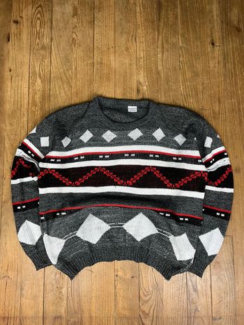 Pull maille vintage motifs rayures multicolore Made in England L